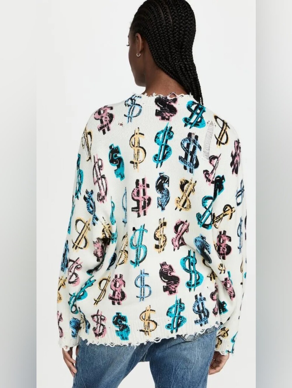 R13 Dollar Sign Oversized Distressed Cotton Sweater Off-White Size S Org $495 - Picture 3 of 16